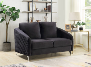 English Elm Sofia Tufted Black Velvet Loveseat with Chrome Legs for Glam Modern Living Rooms B06178280