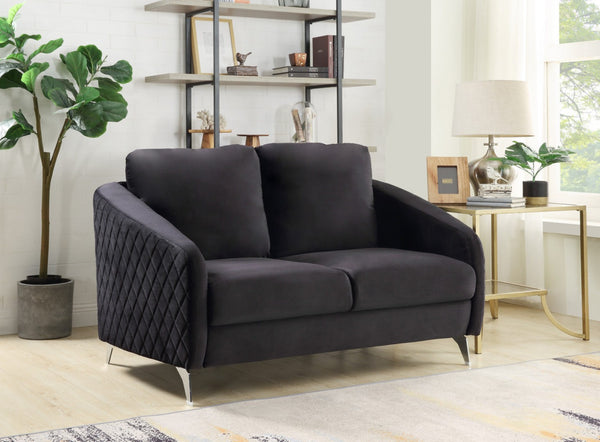 English Elm Sofia Tufted Black Velvet Loveseat with Chrome Legs for Glam Modern Living Rooms B06178280