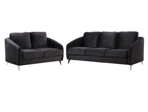 English Elm Sofia Velvet Tufted Sofa and Loveseat Set with Chrome Legs for Glam Living Rooms Black B061S00589