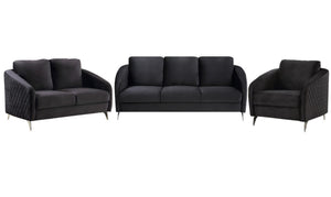English Elm Sofia Diamond Tufted Velvet Three Piece Sofa Set with Chrome Legs for Living Room Black B061S00070