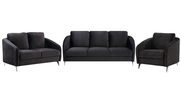English Elm Sofia Diamond Tufted Velvet Three Piece Sofa Set with Chrome Legs for Living Room Black B061S00070