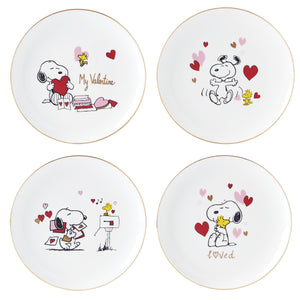 Lenox Snoopy Peanuts Porcelain Accent Plates Set of 4 with 24k Gold Band Valentine Scenes 897217