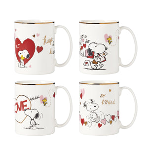 Lenox Snoopy Peanuts Valentine Porcelain Mug Set with Gold Accent Bands Holiday Gift 897219