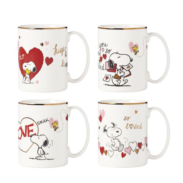 Lenox Snoopy Peanuts Valentine Porcelain Mug Set with Gold Accent Bands Holiday Gift 897219