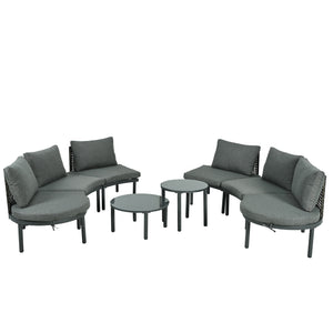 English Elm TOPMAX 8-Piece Patio Sofa Set with Modular Half-Moon Sectionals, Tempered Glass Tables, Cushioned Komfort Gray SP100029AAE
