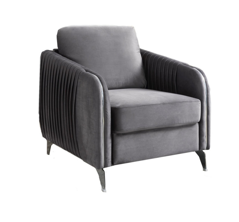 English Elm Hathaway Gray Velvet Accent Chair Channel Quilted with Chrome Legs for Living Rooms B06178282