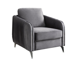 English Elm Hathaway Gray Velvet Accent Chair Channel Quilted with Chrome Legs for Living Rooms B06178282