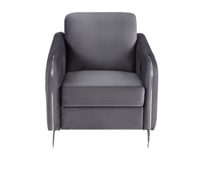 English Elm Hathaway Gray Velvet Accent Chair Channel Quilted with Chrome Legs for Living Rooms B06178282