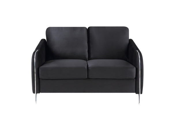 English Elm Hathaway Velvet Channel Tufted Loveseat with Chrome Legs for Modern Living Spaces B06178285