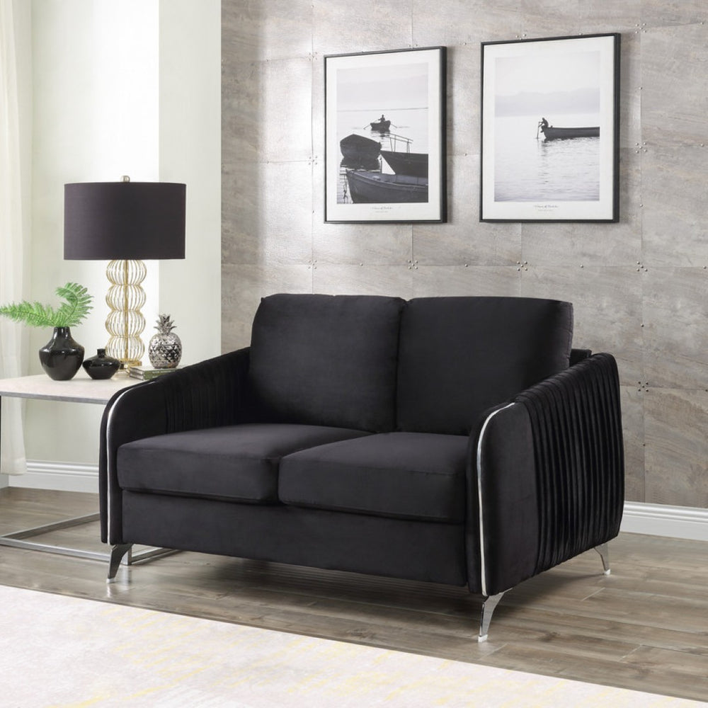 English Elm Hathaway Velvet Channel Tufted Loveseat with Chrome Legs for Modern Living Spaces B06178285