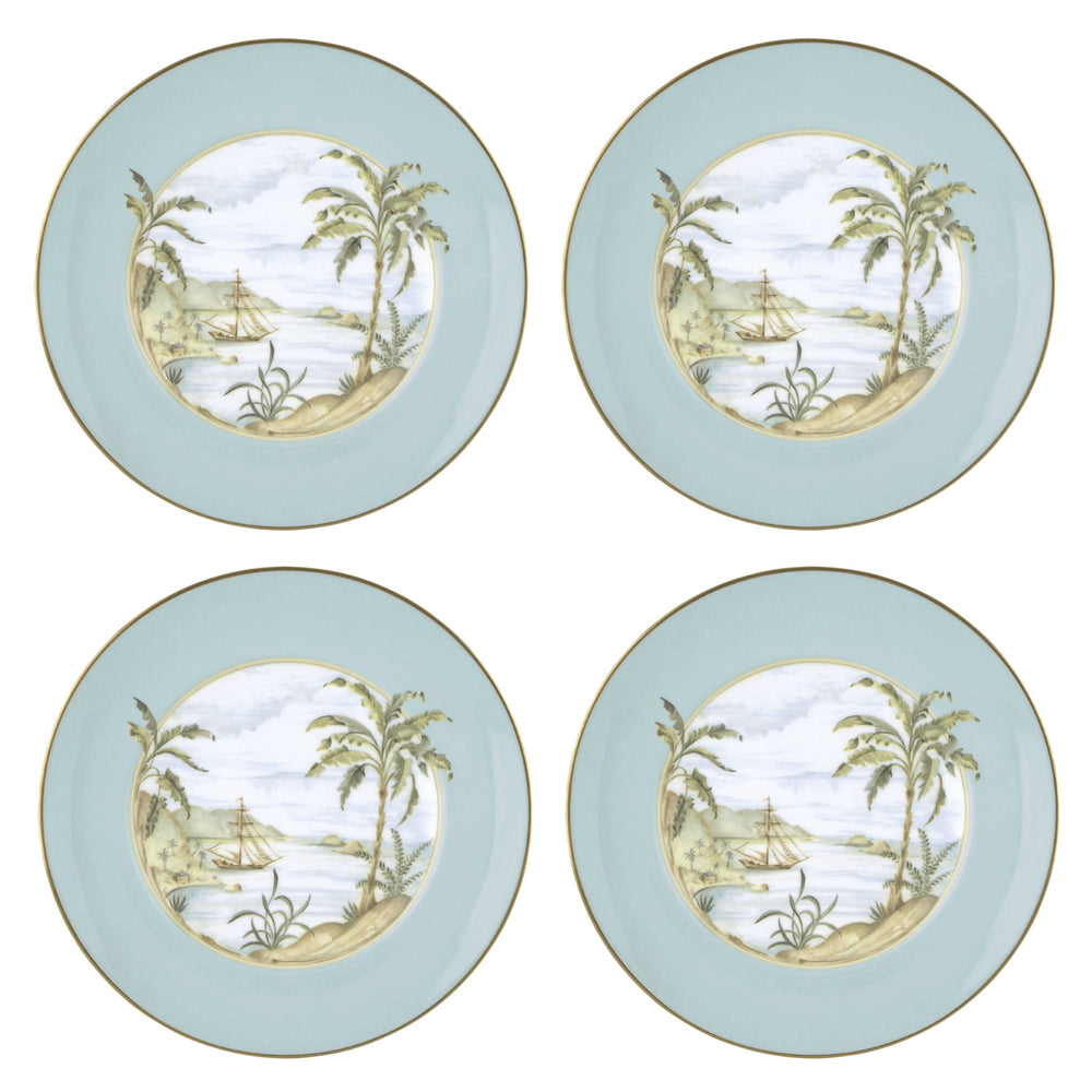 Lenox British Colonial Tradewind Porcelain Accent Plates Gilded Tropical Motifs Set of 4 897265