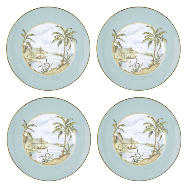Lenox British Colonial Tradewind Porcelain Accent Plates Gilded Tropical Motifs Set of 4 897265