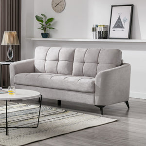 English Elm Callie Tufted Woven Fabric Three Seat Sofa with Black Metal Legs for Modern Living B061S00595
