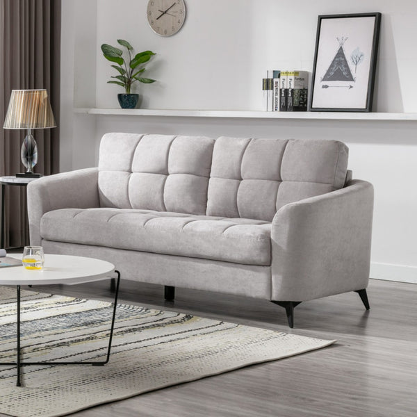English Elm Callie Tufted Woven Fabric Three Seat Sofa with Black Metal Legs for Modern Living B061S00595