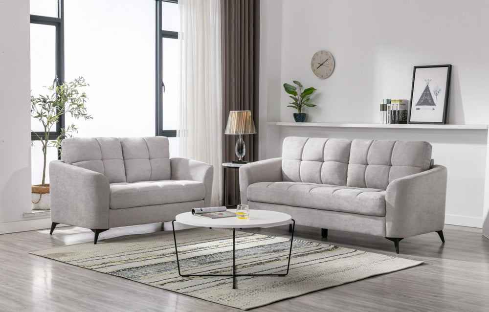 English Elm Callie Woven Fabric Sofa and Loveseat Set with Tufted Cushions for Living Rooms B061S00596