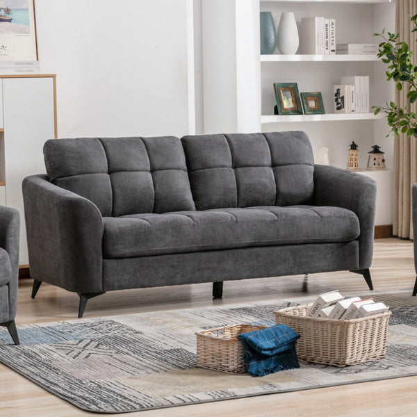 English Elm Callie Tufted Woven Gray Sofa with Black Metal Legs for Contemporary Living Rooms B061S00597
