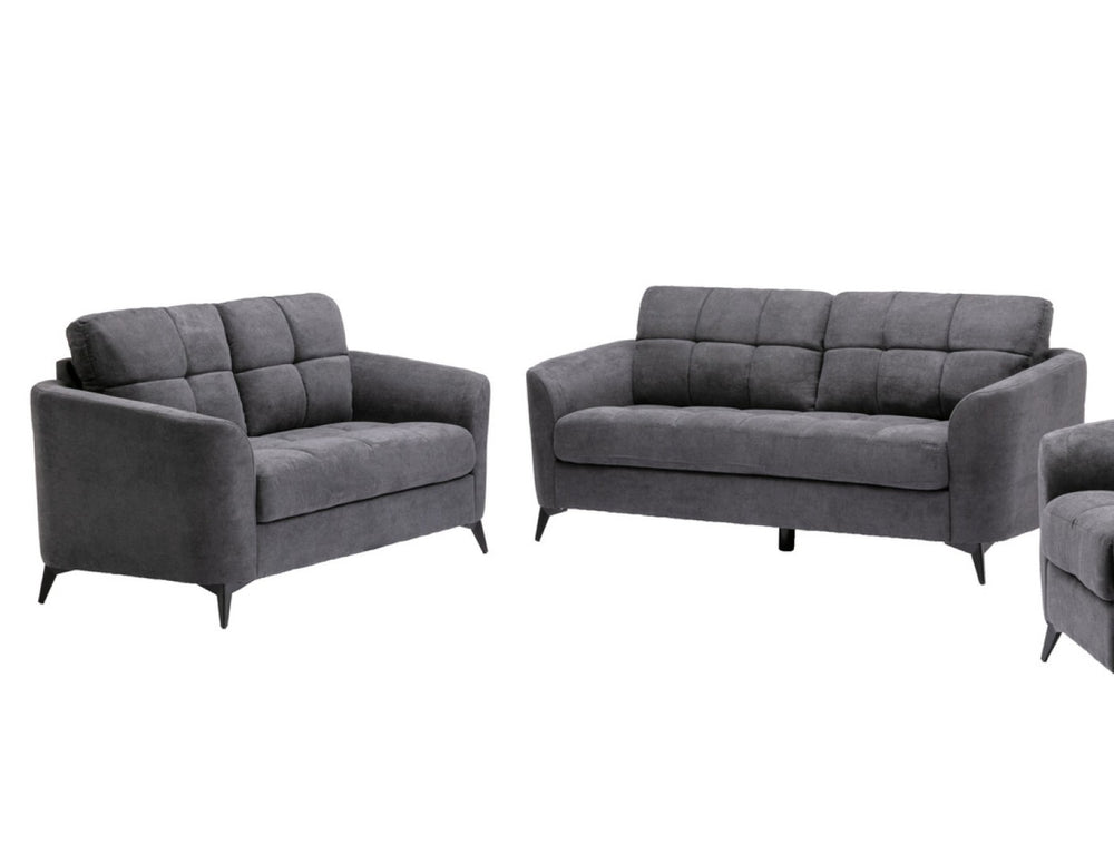 English Elm Callie Woven Gray Sofa Loveseat Set with Button Tufting and Pocket Coil Support B061S00598