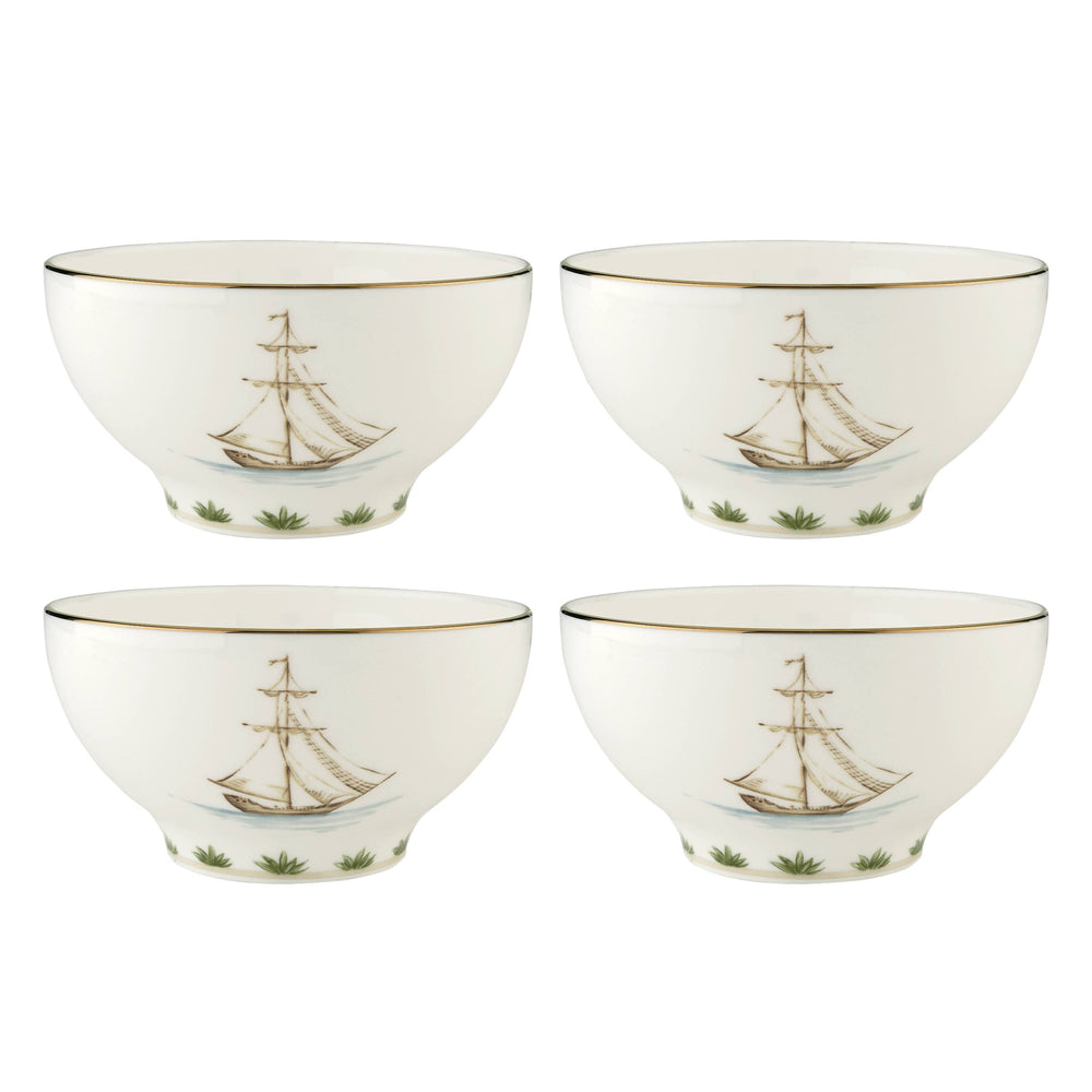 Lenox British Colonial Porcelain Rice Bowls Set of 4 with Sailing Ship and Gold Rim 897270