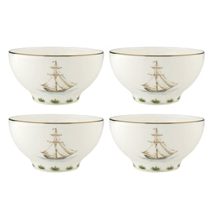 Lenox British Colonial Porcelain Rice Bowls Set of 4 with Sailing Ship and Gold Rim 897270
