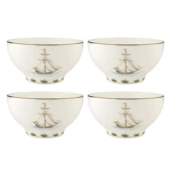 Lenox British Colonial Porcelain Rice Bowls Set of 4 with Sailing Ship and Gold Rim 897270