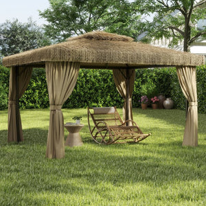 English Elm Outdoor Hawaiian Tiki Gazebo with Pe Thatch Roof Aluminum Frame and Mosquito Net T3963S00001