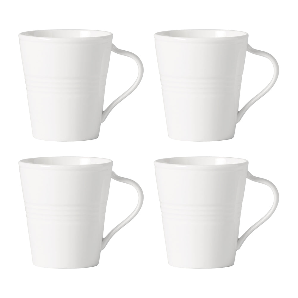 Lenox Tin Can Alley White Porcelain Mugs Set of 4 with Embossed Corrugated Texture 897290