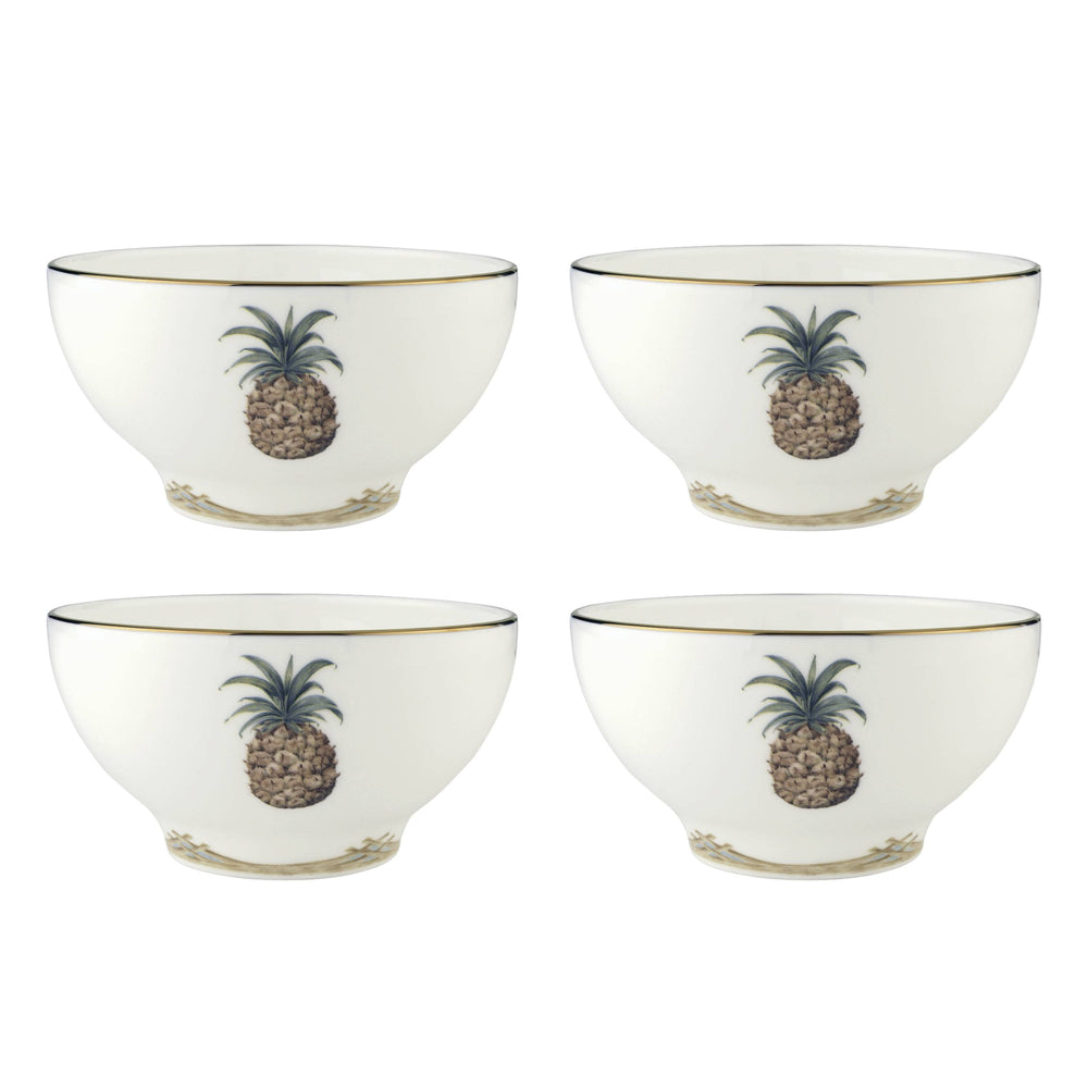 Lenox British Colonial Bamboo Porcelain Rice Bowls Gold Motif Dishwasher Safe Set 897300