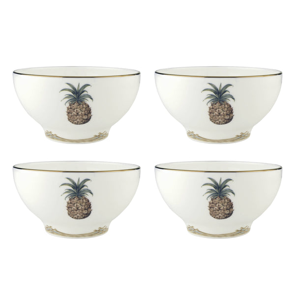 Lenox British Colonial Bamboo Porcelain Rice Bowls Gold Motif Dishwasher Safe Set 897300