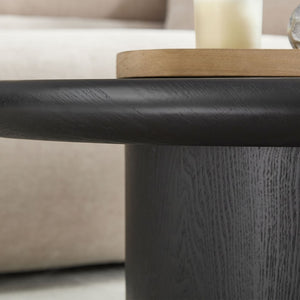 English Elm 2-piece Nesting Round Coffee Table Set Wood Veneer Sculptural Living Room Accent Black W2582S00185