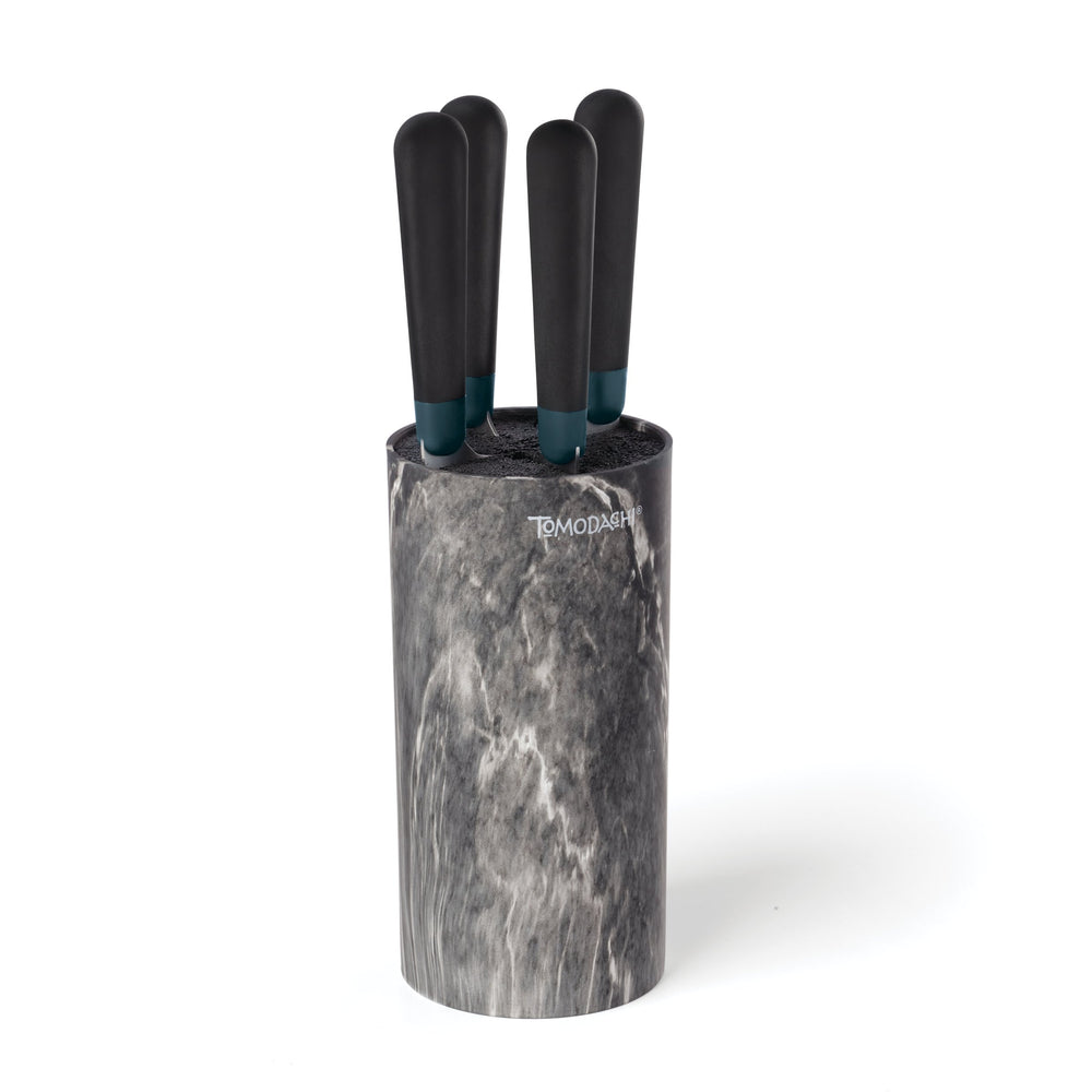 Lenox Keen Stainless Steel Kitchen Knife Block Set with Full Tang Blades for Modern Cooks Black Marble 897344