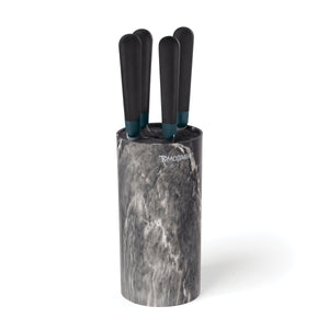 Lenox Keen Stainless Steel Kitchen Knife Block Set with Full Tang Blades for Modern Cooks Black Marble 897344