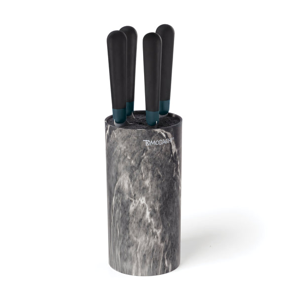 Lenox Keen Stainless Steel Kitchen Knife Block Set with Full Tang Blades for Modern Cooks Black Marble 897344