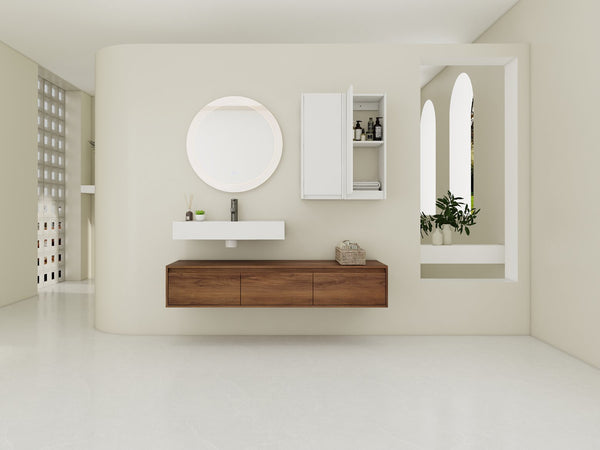 English Elm 60-Inch Wall-Mounted Vanity With Molded Resin Sink, 2 Side Cabinets & 3 Soft-Close Drawers For Storage W999S00285