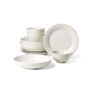 Lenox French Perle Groove Stoneware Dinnerware Set Handcrafted Beaded Rim for Everyday Dining 897388