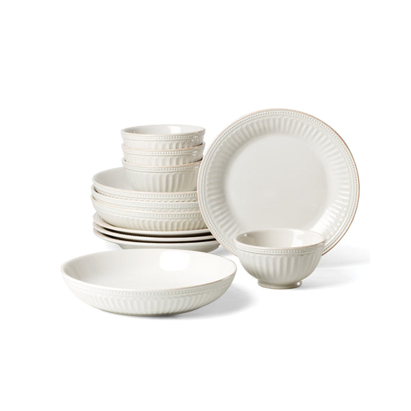 Lenox French Perle Groove Stoneware Dinnerware Set Handcrafted Beaded Rim for Everyday Dining 897388