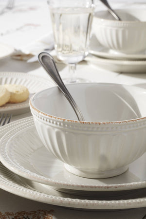 Lenox French Perle Groove Stoneware Dinnerware Set Handcrafted Beaded Rim for Everyday Dining 897388