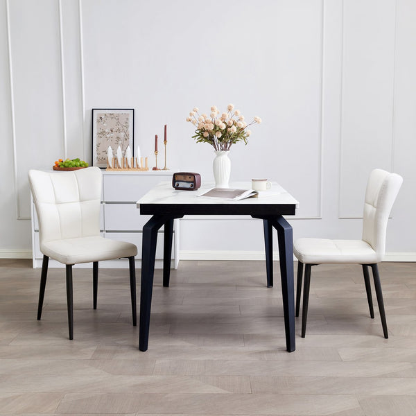 English Elm Set of 2 Dining Chairs with Thick Cushions and PU Leather Upholstery — Modern Sturdy Iron Frames for Home & Restaurant Seating Black,White N842P300566K