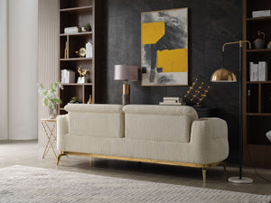 English Elm Zoe Modern 2Pc Living Room Set - Plush Sofa & Loveseat In Cream With Gold Accents For Elegance B009S01598-GIGA