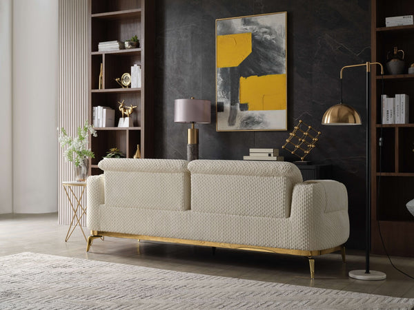 English Elm Zoe Modern 2Pc Living Room Set - Plush Sofa & Loveseat In Cream With Gold Accents For Elegance B009S01598-GIGA