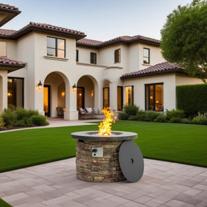 English Elm 36'' Propane Gas Fire Pit Table 50,000BTU Round MgO Top Hidden Tank Cover Pulse Ignition W853P293854