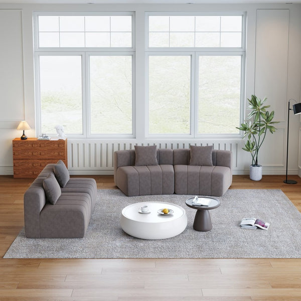 English Elm Chenille Modular Curved Sectional Sofa with Sculptural Piano Key Design and Four Throw Pillows Grey W834S00586