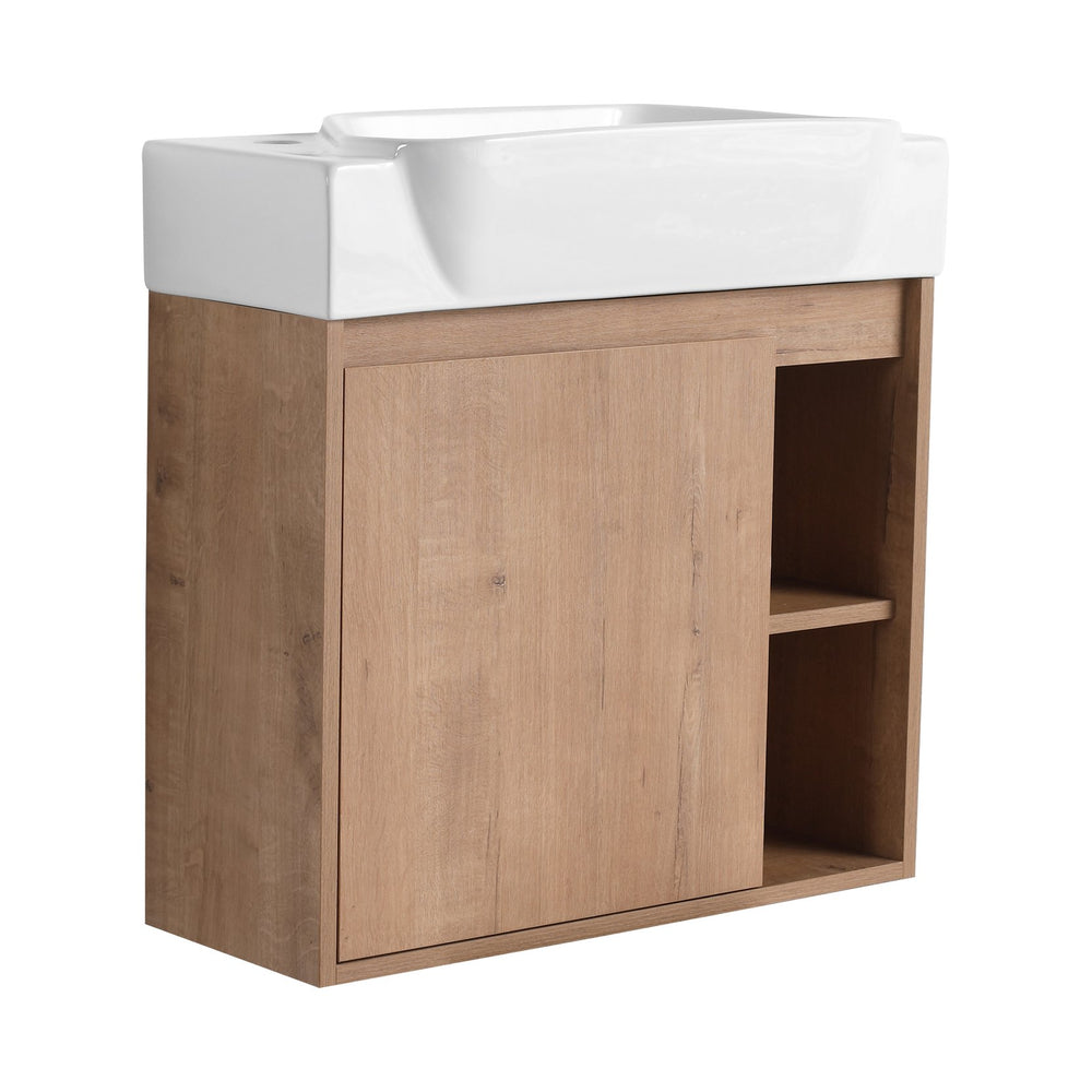 English Elm 24'' 24" Wall-Mounted Bathroom Vanity with Glossy White Ceramic Sink, Soft-Close Door & Scratch-Resistant Finish W999P310766