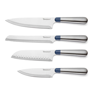 Lenox Keen Stainless Steel Kitchen Knife Block Set with Full Tang Blades for Modern Cooks Acacia 897546