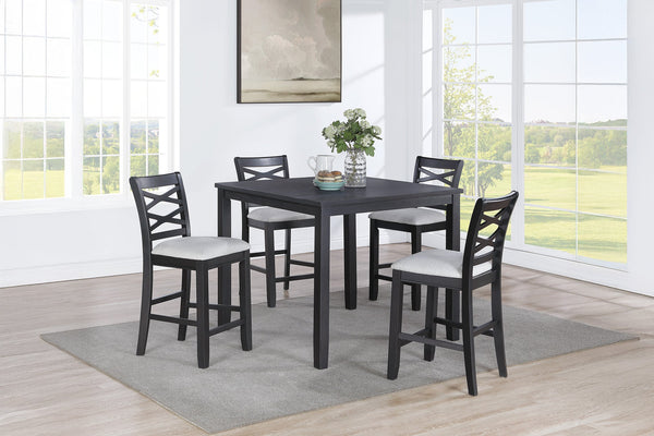 English Elm 5-Piece Counter Height Dining Set Charcoal Finish with Upholstered X-Back Chairs, Square Table B089P389532
