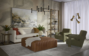 Sunpan Lewin Ottoman - Luxurious Black Lucia Tobacco Leather with Durable Steel Frame and Foam Cushions Square - 48W x 48D x 17H