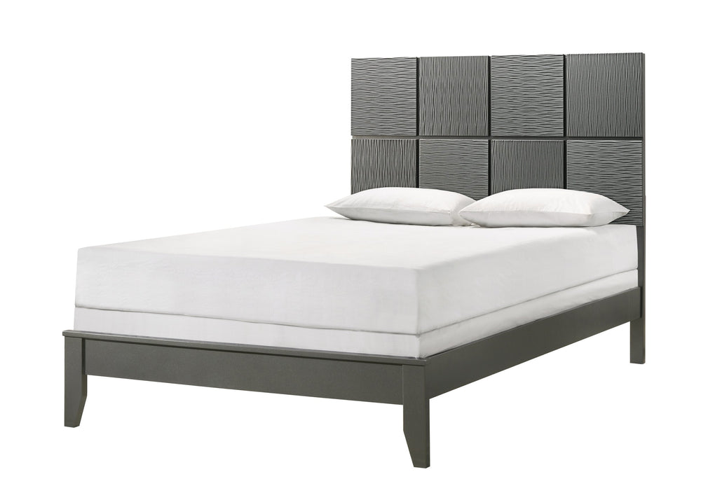 English Elm 1Pc King Size Bed With Sculpted Geometric Headboard - Modern Gray Gunmetal Finish For Stylish Interiors B2741S00284