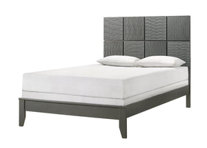 English Elm 1Pc King Size Bed With Sculpted Geometric Headboard - Modern Gray Gunmetal Finish For Stylish Interiors B2741S00284