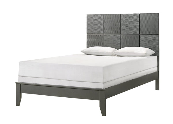 English Elm 1Pc King Size Bed With Sculpted Geometric Headboard - Modern Gray Gunmetal Finish For Stylish Interiors B2741S00284