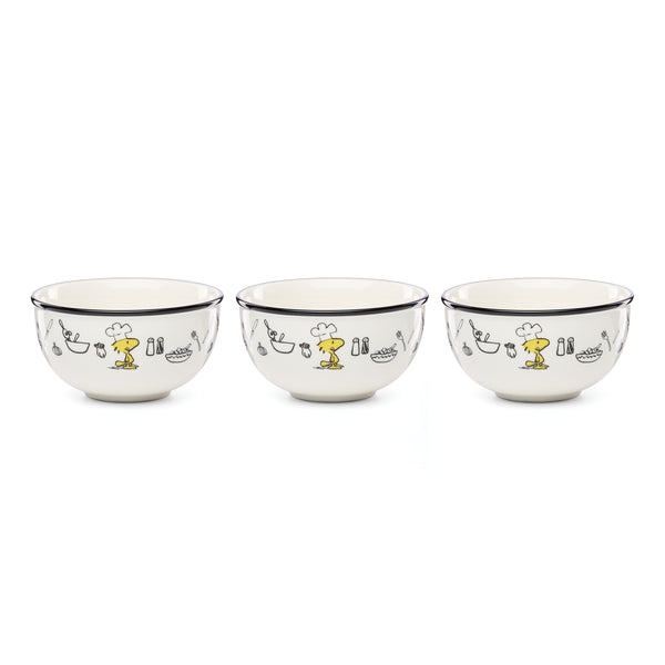 Lenox Chef Snoopy Porcelain Bowl Set Whimsical Peanuts Kitchen Dining Decor Dishwasher Safe Mini Bowls, Set of 3 897684