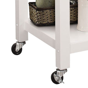 English Elm Ottawa Black Wooden Top Kitchen Cart with White Finish, Stemware Rack, Towel Bar, Locking Casters B2726P272329